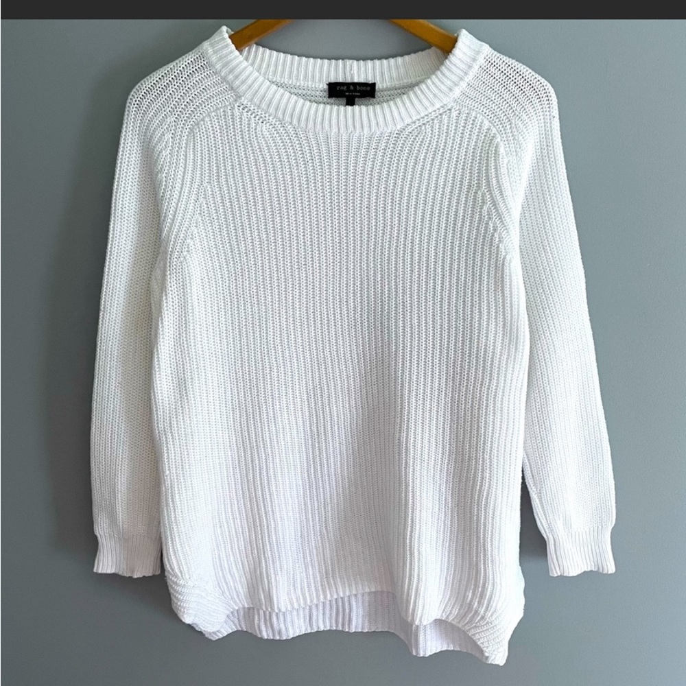 Rag & Bone White Crewneck Ribbed Sweater